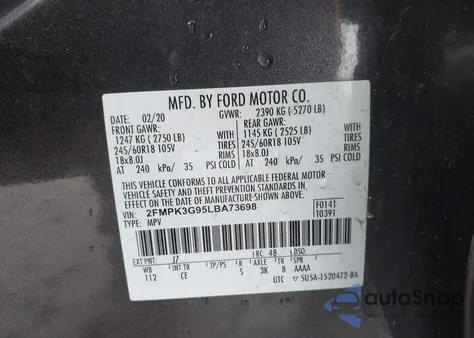 2020 Ford Edge Se из США, поврежденный, VIN 2FMPK3G95LBA73698